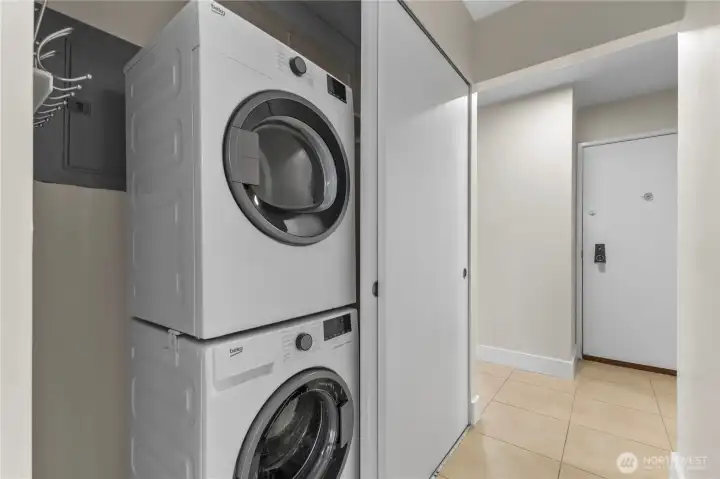 Full-size washer and dryer conveniently located in-unit.