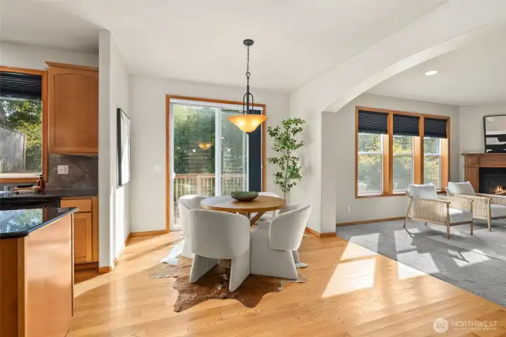 Breakfast nook and slider to the deck &backyard