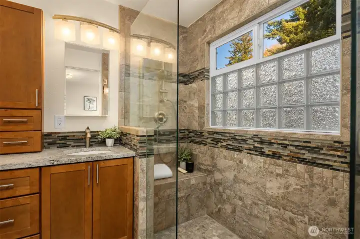 Primary bath with double sinks.