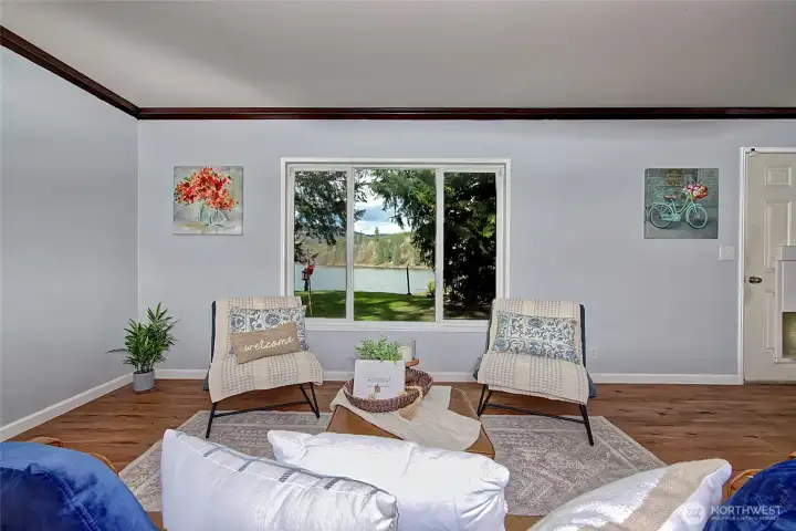 Main House Living Room with Lake and Hills View