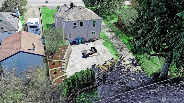 Aerial view facing East showing the back of the home.