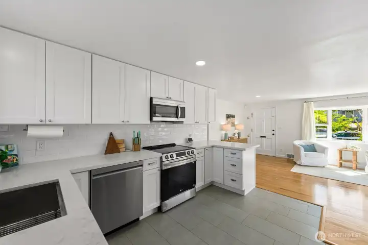 A view of the kitchen looking back towards the front of the home.