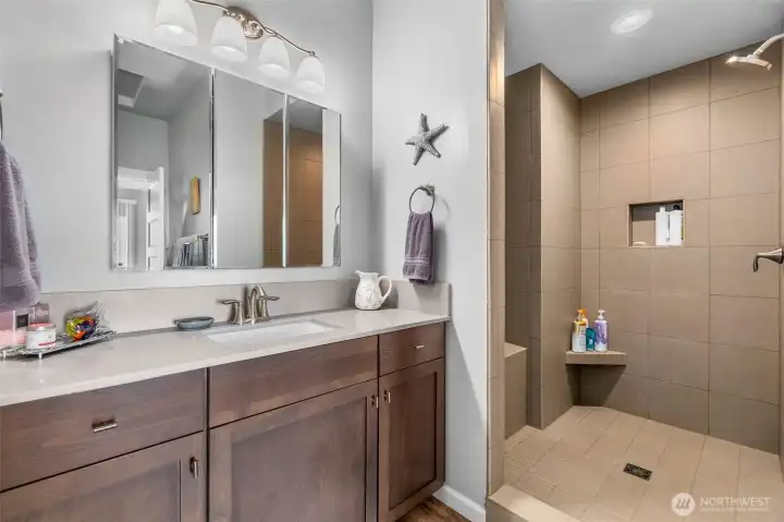 main bedroom bathroom with walk in shower. main bedroom bathroom with walk in shower.