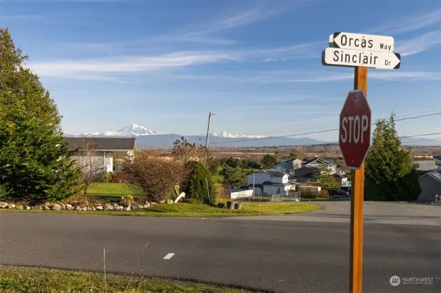 The views are stunning of Mt  Baker and the bay! The home is situated on this corner.