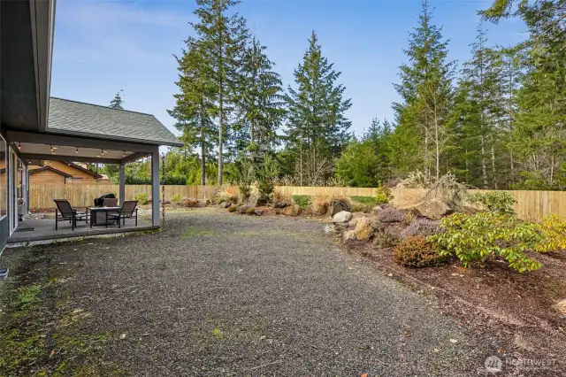 Easy-care landscaping with a sprinkler system.