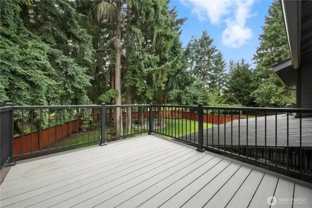 Composite deck w/metal railings off dining room