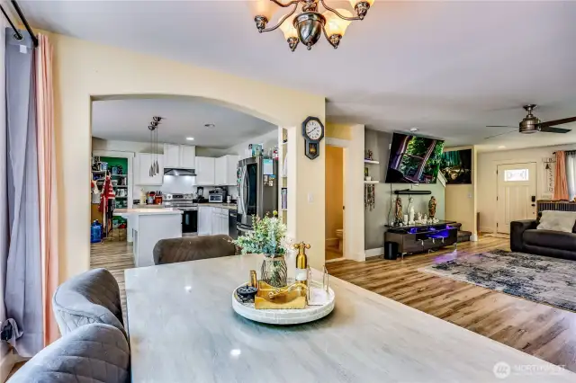 Open concept from dining area to kitchen to living room.
