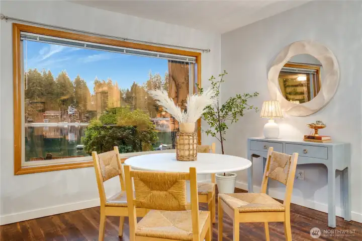 Enjoy indoor dining bathed in natural light and framed by water views.