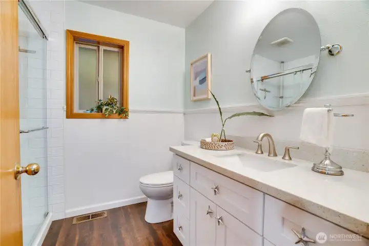 There is a 3/4 remodeled bath on the main floor
