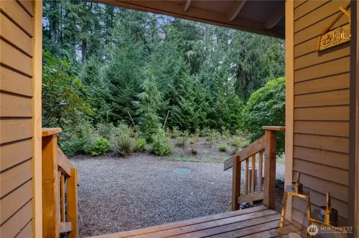 View from the double entry doors to the greenbelt surround.