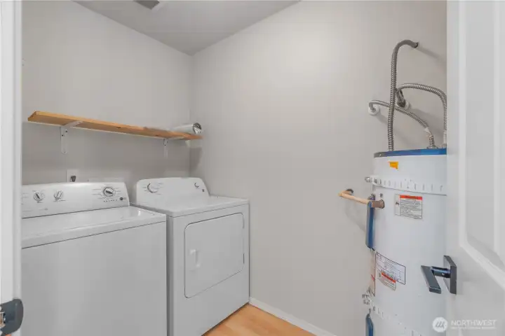 Laundry room with electric hot water heater