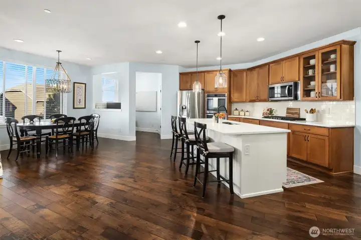 Breakfast nook with views of the mountain opens into the planning center & 2nd pantry