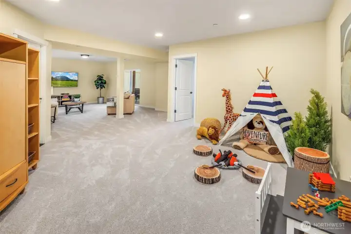 basement open rec room with lots of extra space and storage room too