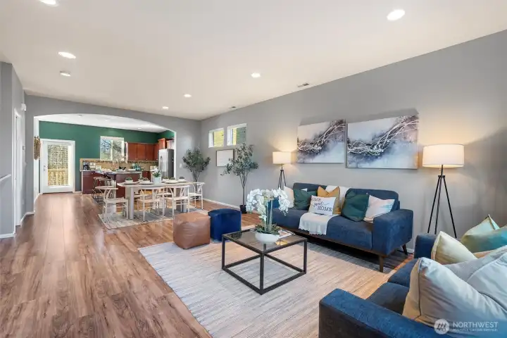 High ceilings, light and open with plenty of space for gathering.