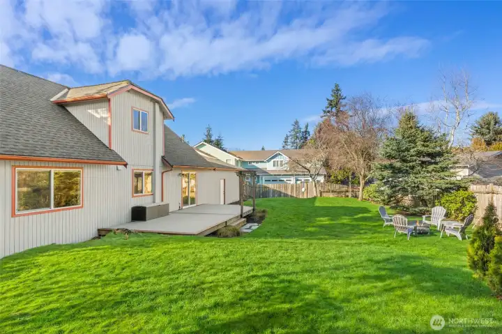 An expansive fully fenced back yard for optimal privacy and security.