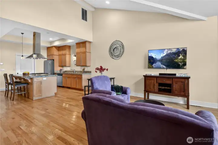 View from the great room to the kitchen.