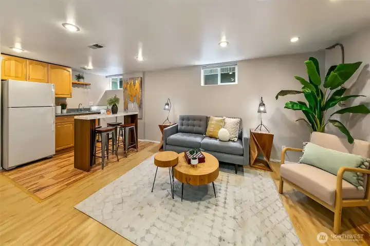 Downstairs kitchen and living area.