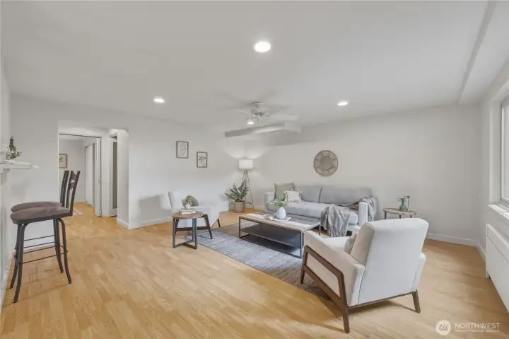 Welcome into to spacious & bright living room with ceiling fan.
