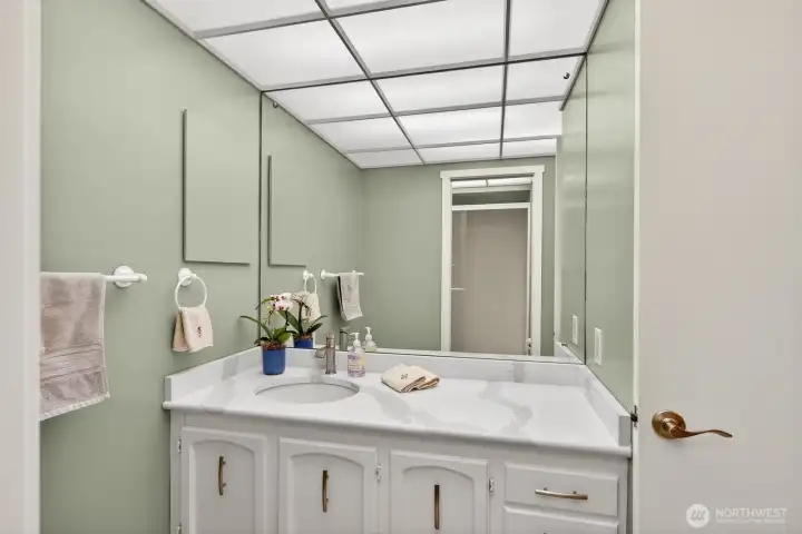 Primary bath updated with beautiful Quartz countertops.