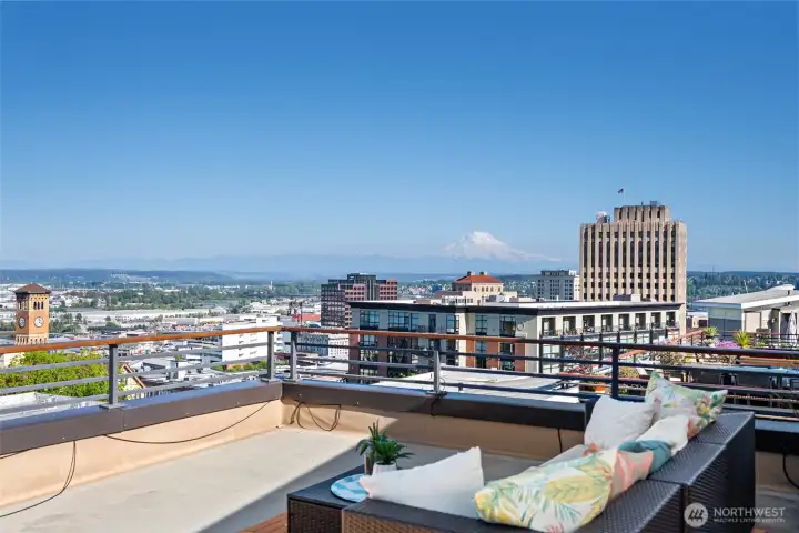 Roof top views of Old City Hall and Mount Rainier