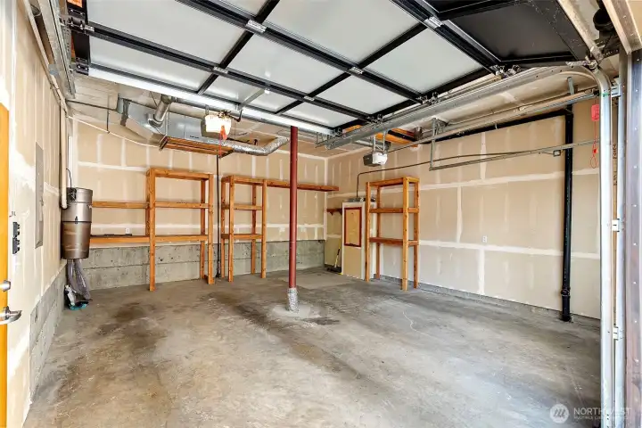 Spacious two car garage with built in storage