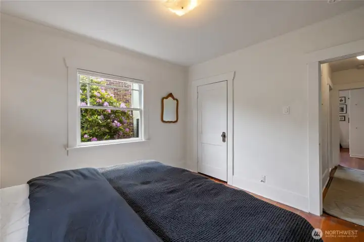 A deep closet allows storage of all seasonal clothing.