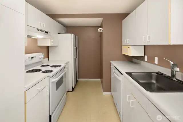 Efficient galley kitchen.