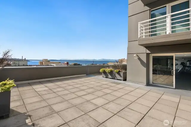 5th floor view deck.  Will have outdoor furniture in the summer.  To the right is the gym.