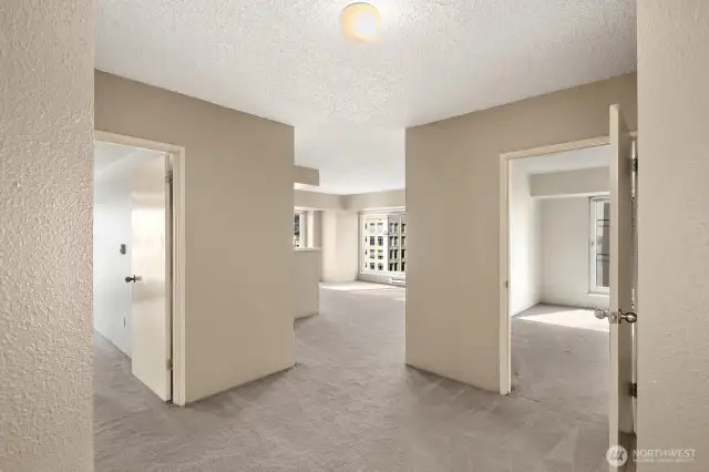 Your new home!  Primary bedroom on right, guest bedroom on left.