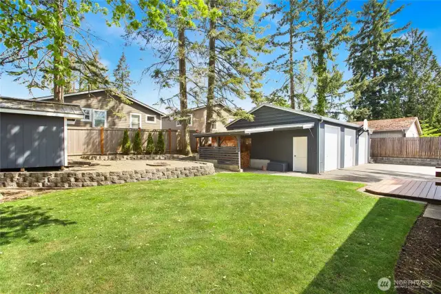 Fully fenced rear yard with access on both sides of home –               Single door access on left and swing gate driveway on right  1 Zone sprinkler in rear yard  Basketball hoop  Gated area behind detached garage