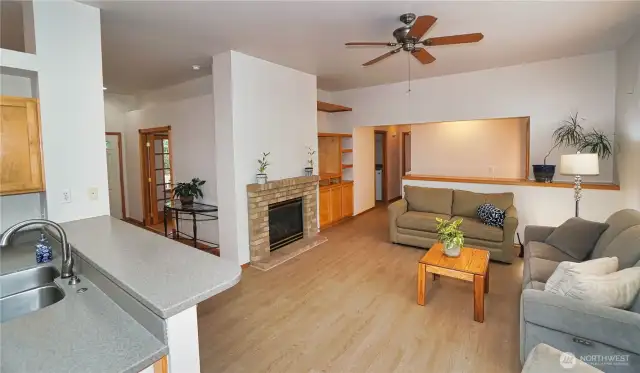 Kitchen bar to great room.w/ Gas Fireplace