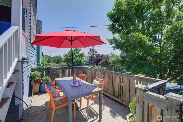 Perfect front patio for enjoying the morning sun or relaxing in the shade on a hot summer day.
