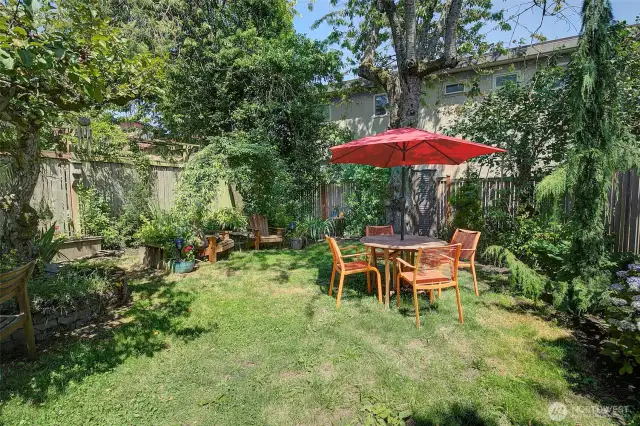 Yard is charming, private and quiet. Sellers have poured their hearts into creating a special space here.