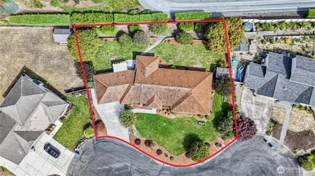Arial view showing the property from above.