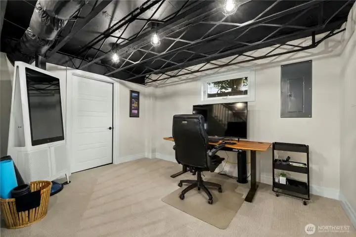 Workout area or office in basement