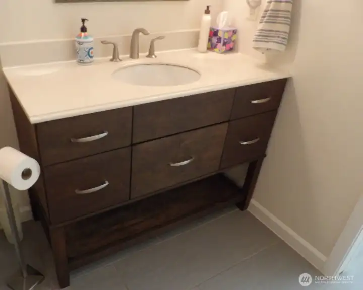 Custom Built Vanity. Radiant heat floors