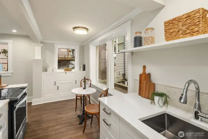 Enter into the lower level DAYLIGHT apartment.