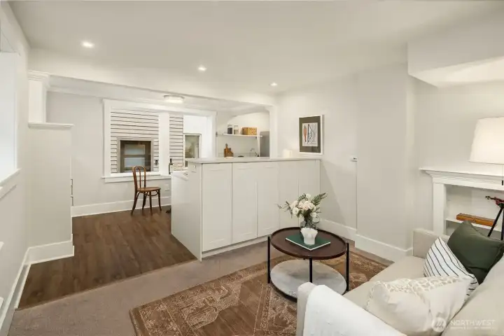 Looking back towards the kitchen area- plenty of built ins for more storage!