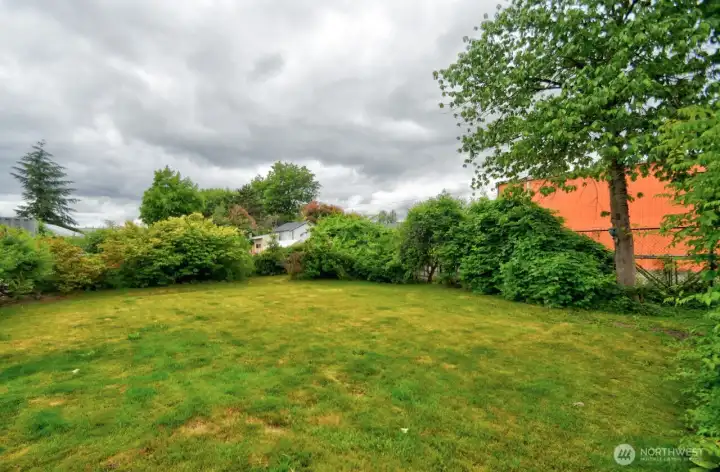 View of the backyard. Shed and shop is on the right side