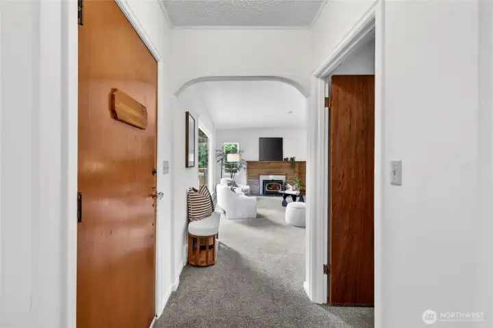 Upon entering, spacious living room is on the left.