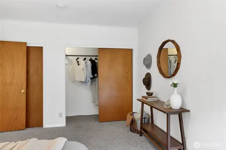 The primary bedroom has two closets.