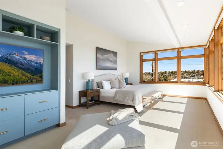 Curated built ins from Acadia Craft and vaulted ceilings