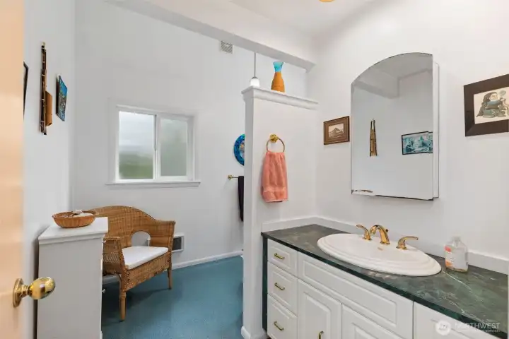 Large and stylish guest bathroom, plenty of counterspace and storage