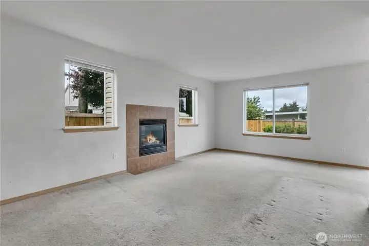 Gas fireplace & lots of windows ~