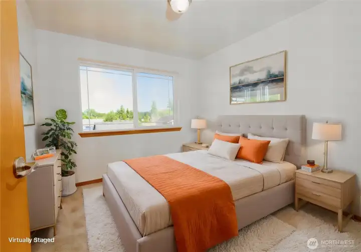Virtually Staged upstairs bedroom at front of house.