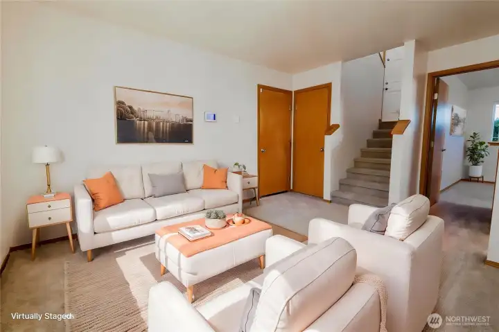 Virtually Staged lower level family room.
