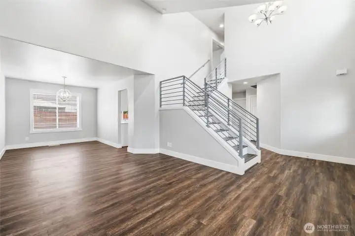Downstairs has an open floor plan that flows from room to room.