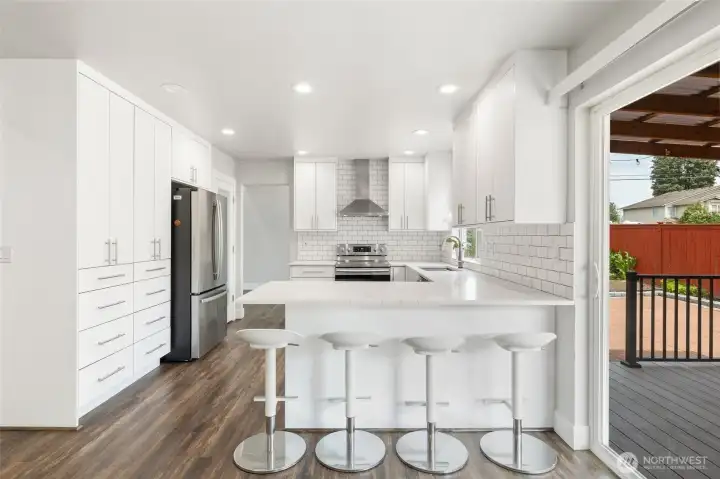 Counter area with bar stools.