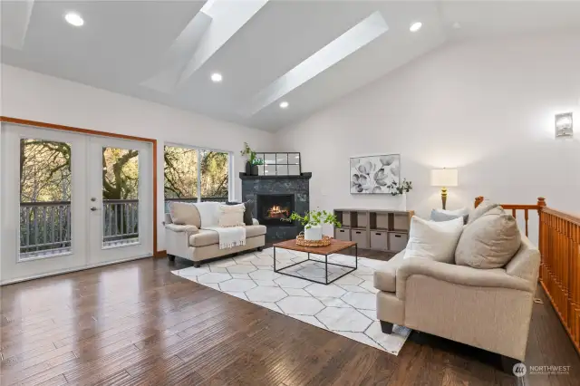 Vaulted ceilings & natural gas cozy fireplace