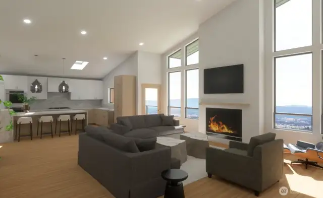 View from living room built for entertaining and encapsulating great Northwest views (looking West)